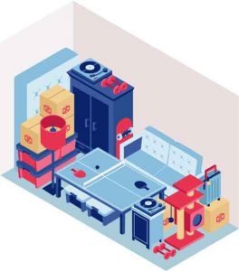 Illustration of a 10 by 20 storage unit interior that shows storage capacity
