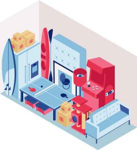 Illustration of a 10 by 30 storage unit interior that shows storage capacity