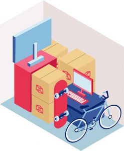 Illustration of a 5 by 10 storage unit interior that shows storage capacity